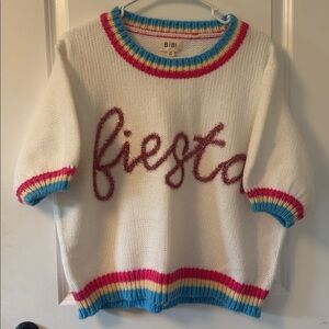 BiBi White Fiesta Sweater with Colorful Accents